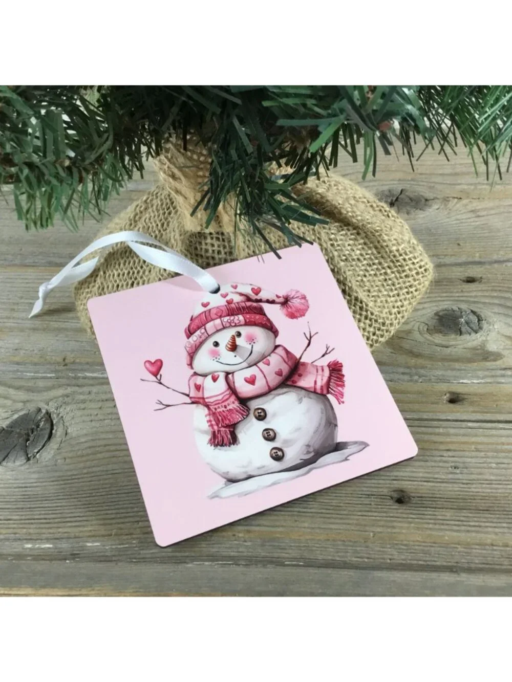 Snowman with Pink Hat & Heart Scarf 3.5
